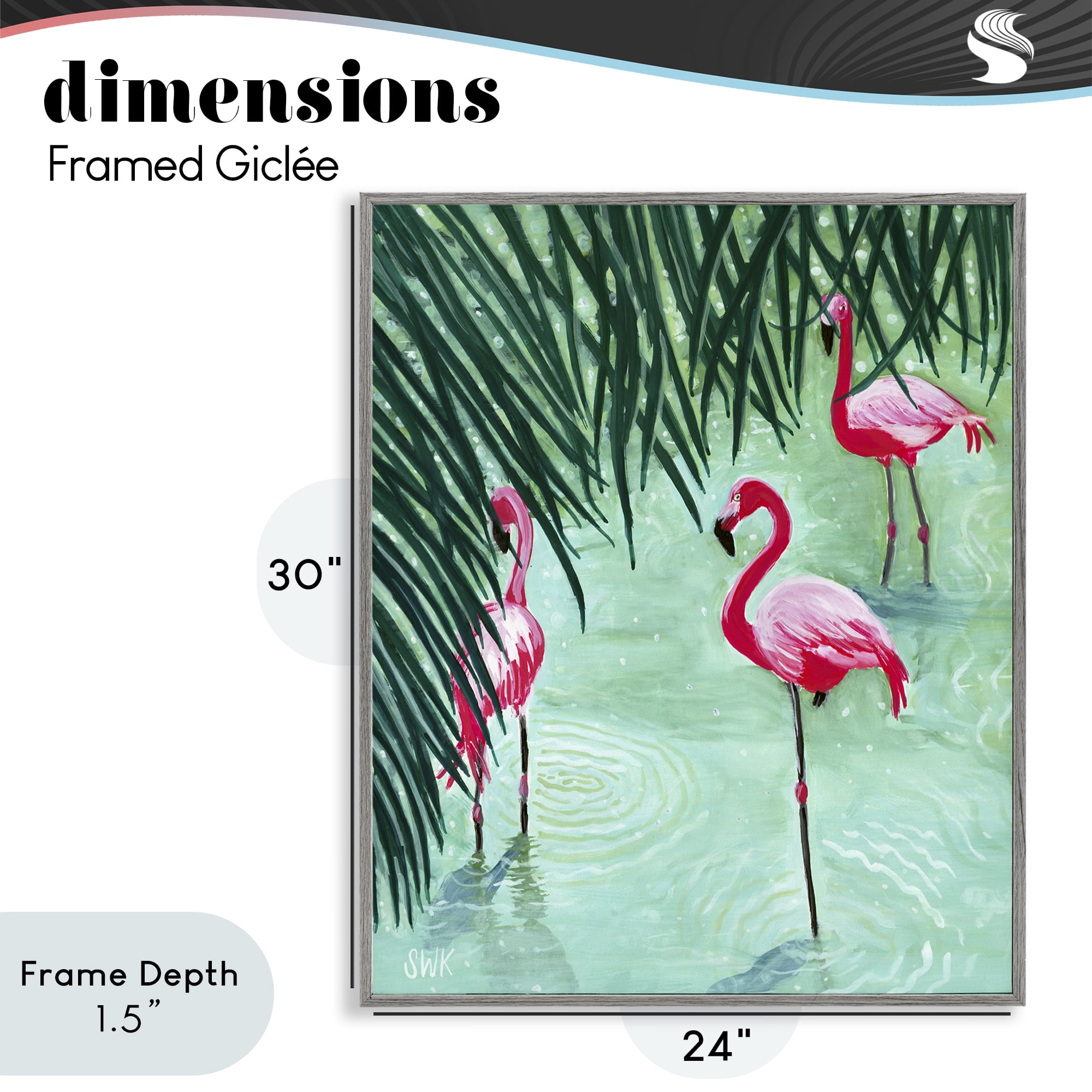 Stupell Industries Shallow Flamingo Pond Gray Framed Giclee Art, design by Sarah Waldron Kimball