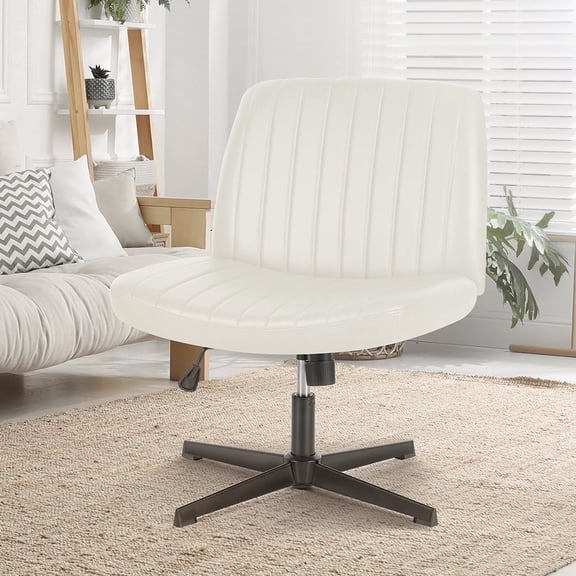 CONCETTA Comfortable Armless Office Chair Adjustable Height, Perfect for Home Workstation, PU PVC - Beige