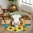 thumbnail image 3 of Round Rugs 7 Ft, Farmhouse Cow Non Slip Area Rugs for Kitchen Bedroom Entryway, Vintage Country Sunflower Teal Brown Wooden Washable Carpet Runner Rug Floor Mats for Bedroom Home Decor, 3 of 9