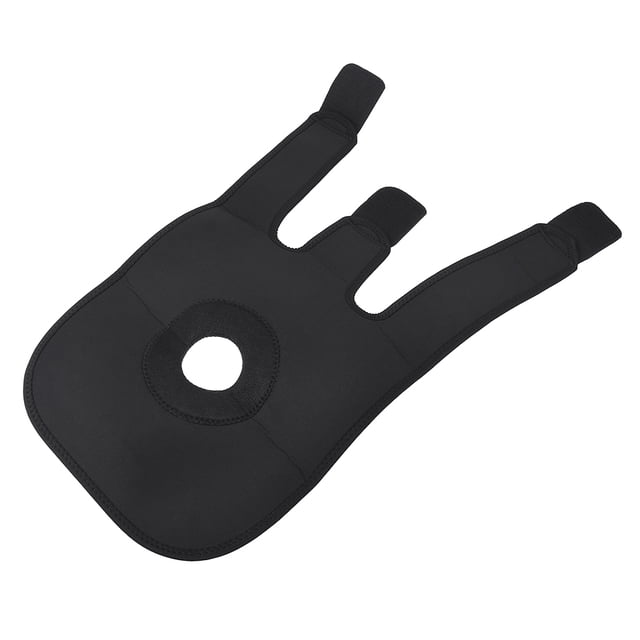 Soutien de Genou Élastique Noir, en Néoprène Respirant avec Trois Sangles Auto-Agrippantes pour une compression Réglable et un Ajustement Sécuritaire. Doté d'Une Ouverture Circulaire pour Stabiliser le Genou et Absorber les Chocs Lors d'Activités à Fort Impact. Idéal comme Équipement de Protection pour Adultes dans des sports comme le Vélo, le basketball et la Randonnée.
