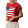 thumbnail image 4 of Women'S American Flag Sweater Cap Sleeve Crop Tops Crew Neck Loose Fit Knit Sweater Pullover Top Red M, 4 of 8