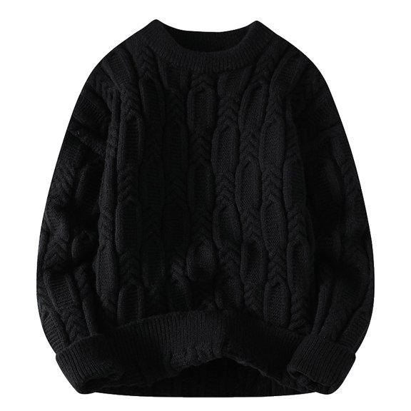 Leidass Mens Cable Knit Crewneck Sweater Long Sleeve Pullover Ribbed Cuffs Hem Regular Fit Fall Winter Casual Knitwear Black L