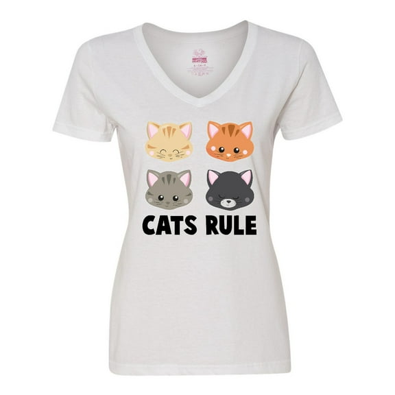 Inktastic Cats Rule with Cat Heads Women's V-Neck T-Shirt