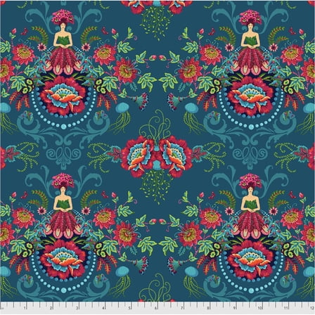 Free Spirit Odile Bailloeul MagiCountry Mini Flower Fairies Blue Cotton Fabric by The Yard