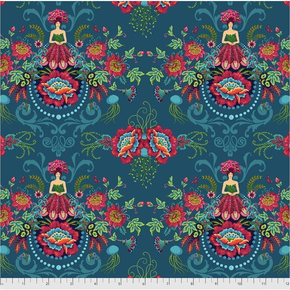 Free Spirit Odile Bailloeul MagiCountry Mini Flower Fairies Blue Cotton Fabric by The Yard