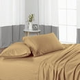 thumbnail image 3 of EASY BEDDING-100% Egyptian Cotton, 800 TC, 14" Deep Pocket Fitted Sheet, Flat Sheet & 2 Pillow Cases-Luxurious Sheet Set 4 Piece-Taupe Stripe, Queen Size, 3 of 6