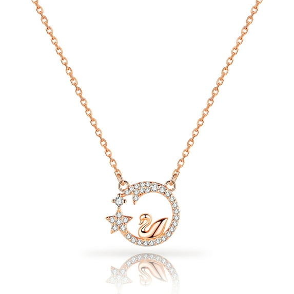 Pomelo Best Sterling Silver Necklace for Women, S925 Silver Necklace with Swan and Rhinestone Pendant