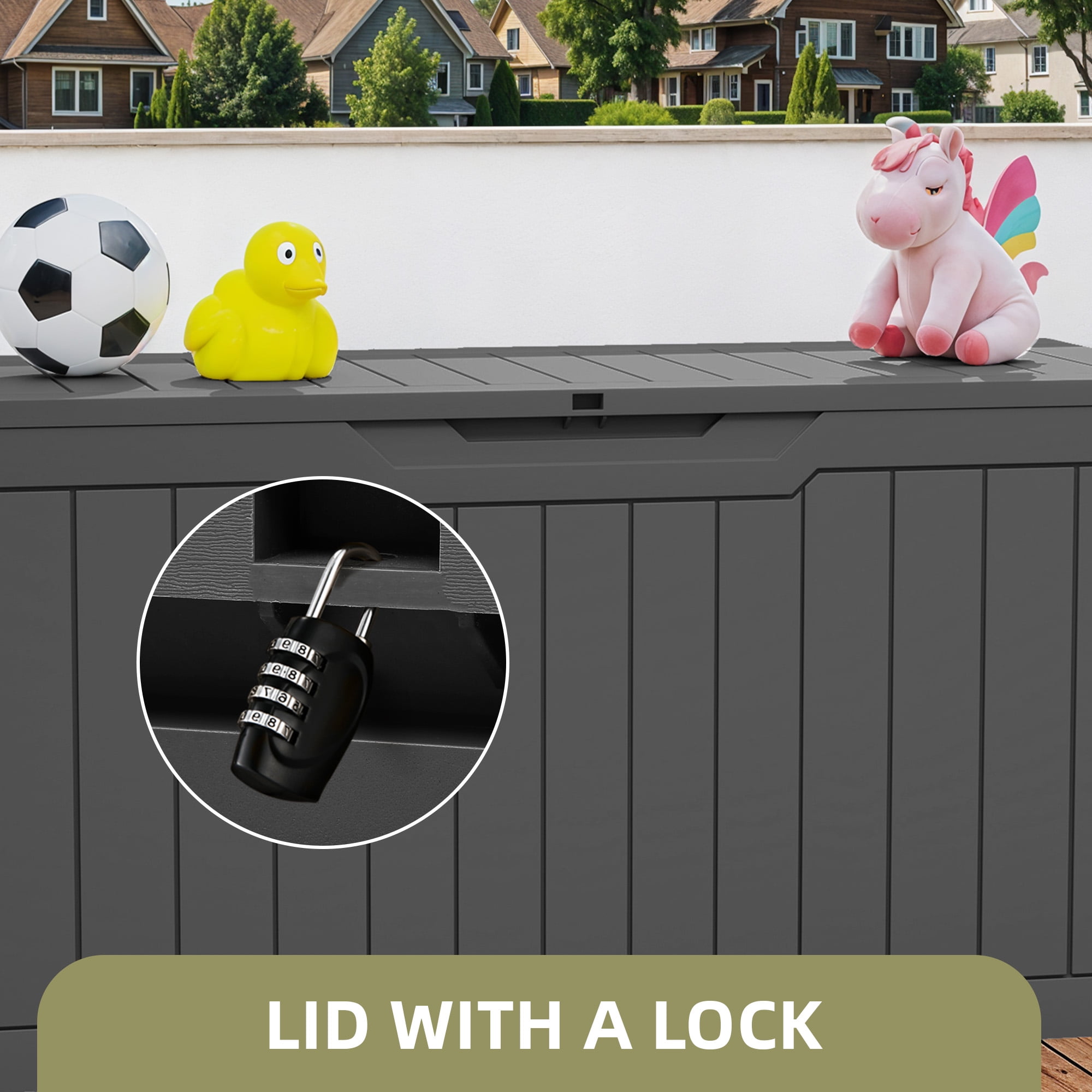 Uforic 100 Gallon Deck Box, Lockable Resin Outdoor Storage Box, Waterproof Outdoor Container for Patio Garden, Dark Brown