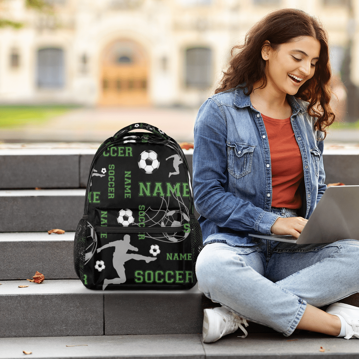 Jiaoprinted Custom Soccer Backpack with Name, Personalized Lightweight Casual Daypack for Women Men, Customized 18 Inch Travel Back Pack