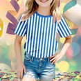 thumbnail image 2 of GDREDA T-Shirt Graphique à Manches Courtes Rayé de Carnaval pour Garçons, Chemise de Fête Colorée, Haut Décontracté Confortable pour Enfants, Bleu,130, 2 of 4