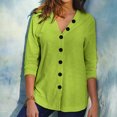 thumbnail image 2 of Blusa de camiseta con botones y cuello redondo de manga larga suelta de color sólido vintage para mujer Pompotops  gfhjh8967, 2 of 5