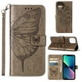 thumbnail image 1 of SaniMore Case for iPhone 14 Pro Max (6.7" 2022), PU Leather Skin with Luxury Embossed Butterfly [Wrist Strap & Card Slots & Flip Kickstand] Full-body Shockproof Business Wallet Cover, Gray, 1 of 7