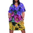 thumbnail image 1 of Vestido Floral espectacular: azul ciruela y dorado vestido holgado con bolsillo Jardín Botánico Olbrich espectáculo de flores de primavera Madison WI, 1 of 6