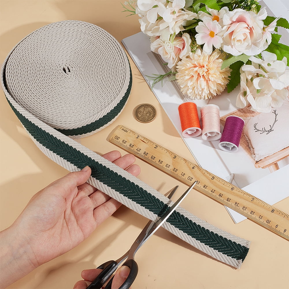 Polyester Striped Ribbon Flat Dark Green 1-1/4 inch(32mm) about 10.00 Yards(9.14m)/pc