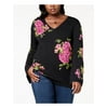 INC Womens Black Jacquard V Neck Long Sleeve Sweater 3X Plus