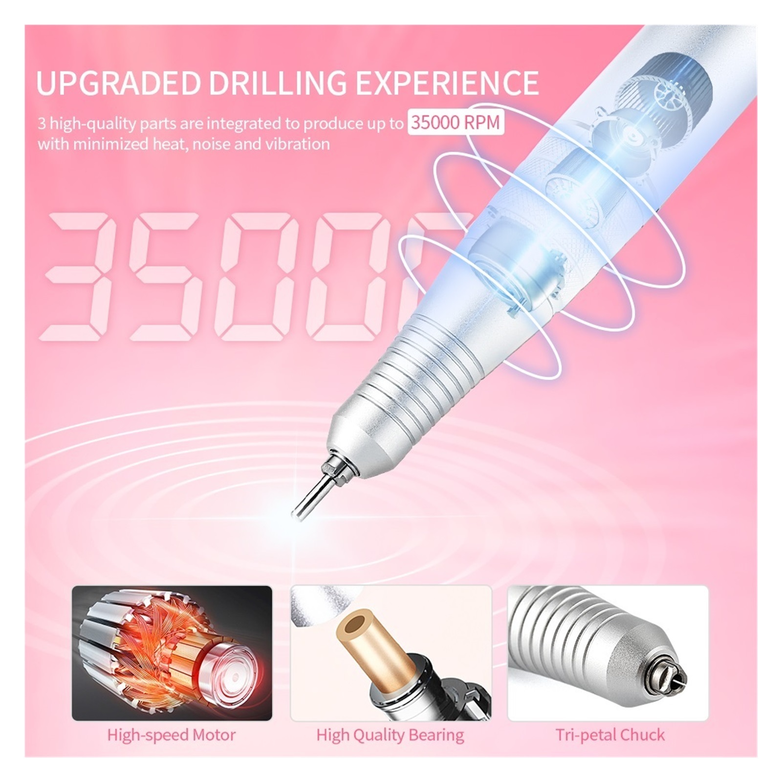 Wireless Nail Drill Manicure Grinder Machine 35000RPM Nail File Polishing Grinding Machine Nail Milling Cutter Nail Art Tool ,Lightweight and Portable
