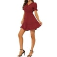 thumbnail image 4 of INSPIRE CHIC Robe d'Été pour Femme Col en V Manches Bouffantes Taille Smockée Robe Courte Décontractée TG Rouge, 4 of 6