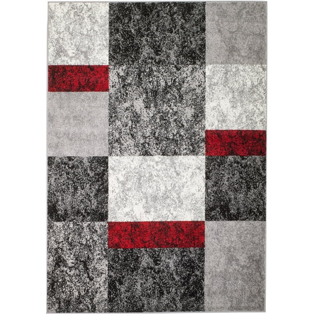 Rio Collection Gray Red Geometric Premium Area Rug by Rug and Decor