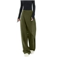 thumbnail image 1 of Women High Waisted Solid Pockets Zipper Street Loose Irregular Tailored Pants(Army Green,2XL), 1 of 6