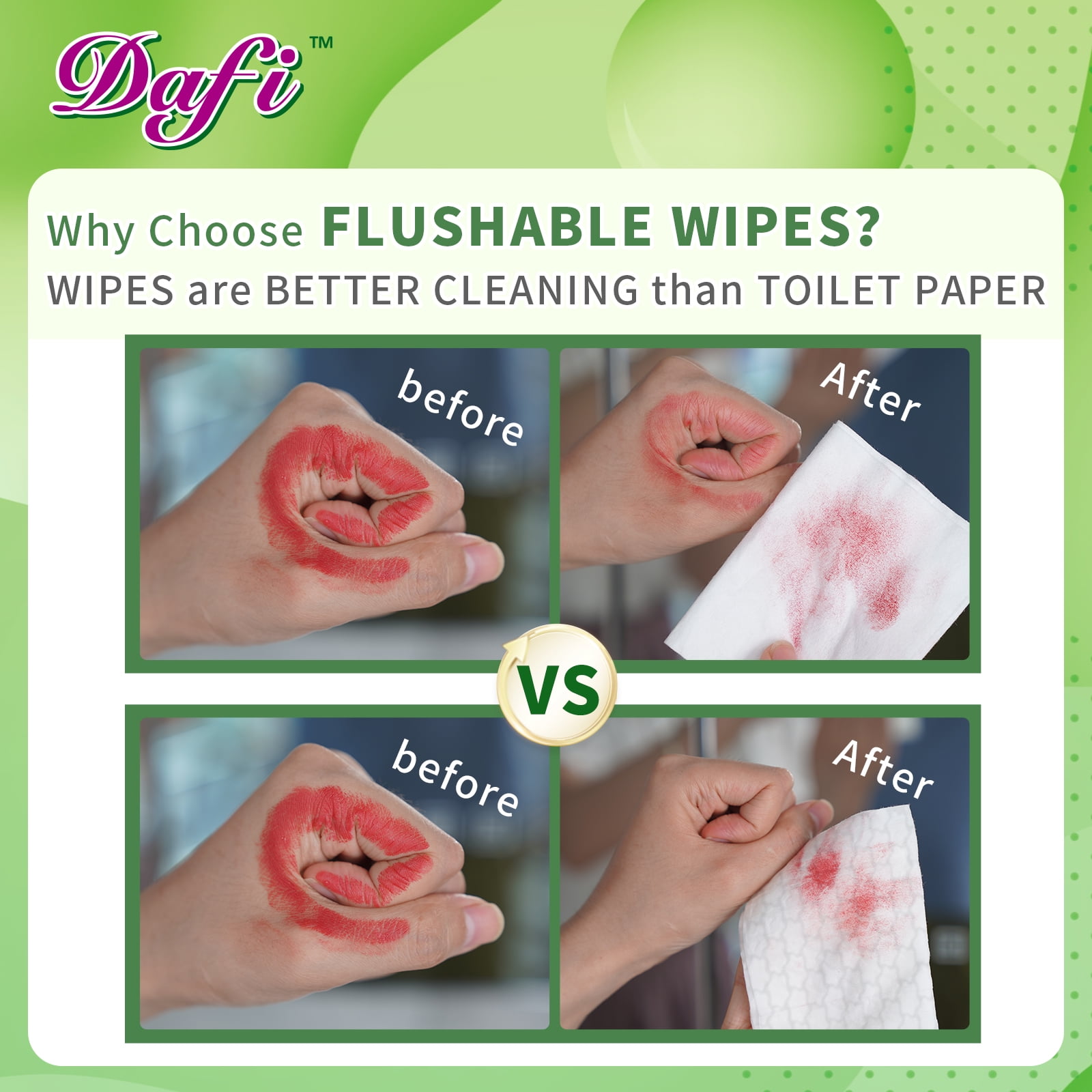 DAFI Flushable Wipes for Adult Wet Wipes, Unscented Toilet Wipes, No Alcohol & Septic and Sewer Safe, 720 Total Wipes