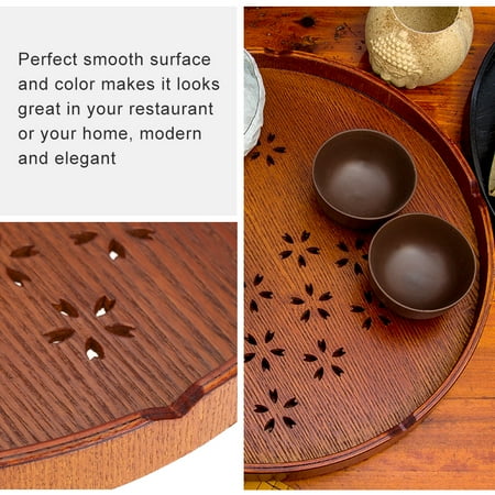 

Solid Wood Round Shape Tea Serving Tray Elegant Food Serving Tray Hollowed-Out Decor For Cafe Restaurant Kitchen Supplies Kitchen Accessories