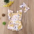 thumbnail image 3 of Douhoow 2Pcs Baby Girls Romper Floral Print Ruffles Sleeve Backless Jumpsuit with Headwear, 3 of 7