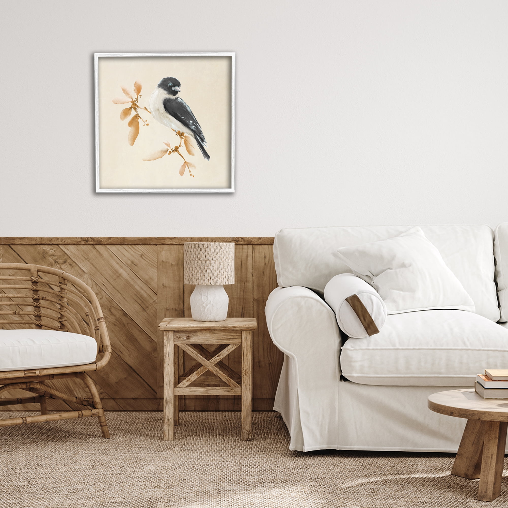 Stupell Industries Subtle Watercolor Chickadee White Framed Giclee Art, design by Diannart