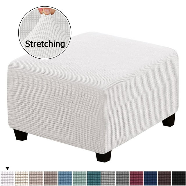 MesaSe Square Ottoman Covers Ottoman Slipcovers Folding Storage Stool Furniture Protector Form Fit with Elastic Bottom Stretch High Spandex Small Checks Jacquard Fabric Brown XL 35”- 44”