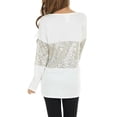 thumbnail image 6 of YWDJ Womens Tops Dressy Fashion Womens Popular Splicing Sequin V-Neck Casual Long Sleeve Tops White S, 6 of 8