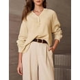thumbnail image 3 of Women's Casual V Neck Long Sleeve Shirt Oversized Lightweight Blouse Top for Daily Wear, 3 of 8