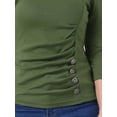 thumbnail image 5 of DARING DIVA V Neck 3/4 Sleeve Ruched Blouses Tops M Olive Green, 5 of 6