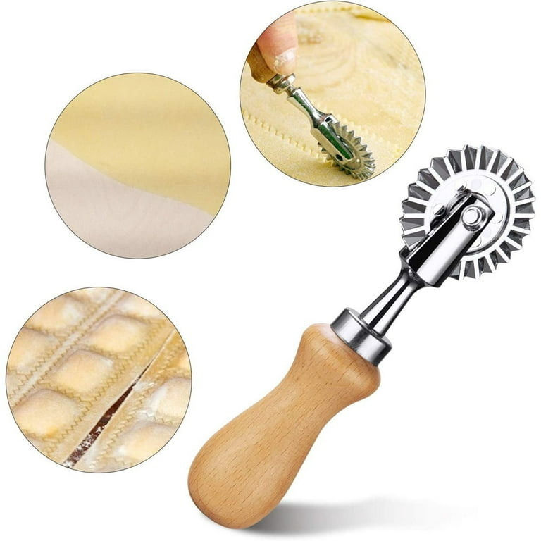 2pcs Ravioli Cutter Wheel And Pasta Cutter Wheel,pastry Wheel Cutter With  Long Wooden Handle,for Ravioli, Pasta, Dumplings Lasagna, Pierogi - 6.3 Dia