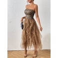 thumbnail image 3 of Women's Solid Color Mesh Panel Strapless Maxi Dress, 3 of 10