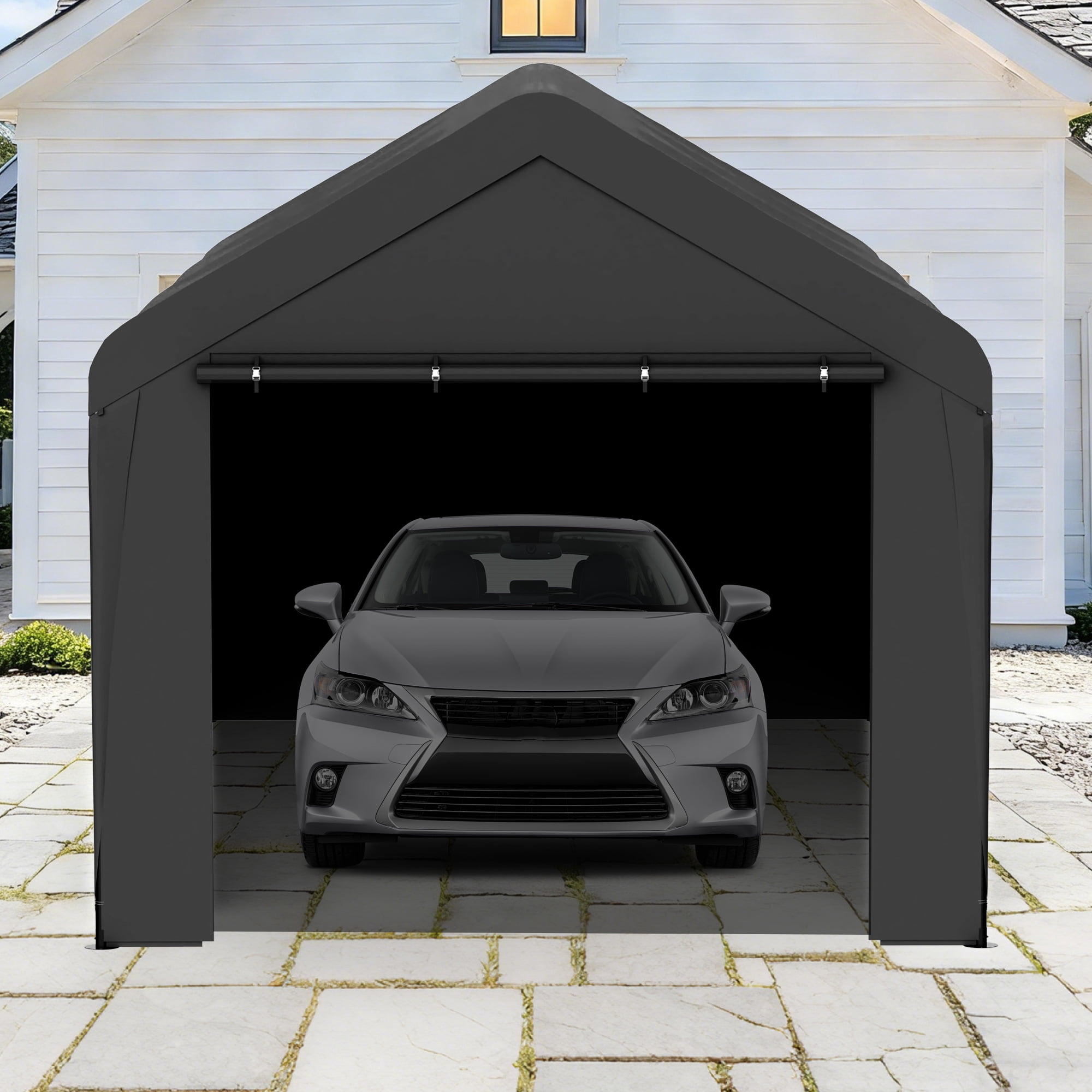 Outdoor Carport 10' x 20' Portable Garage Car Shelter Shade with Removable Sidewalls & Doors, Carport Canopy with Powder-Coated Steel Frame for Outdoor Party, Birthday