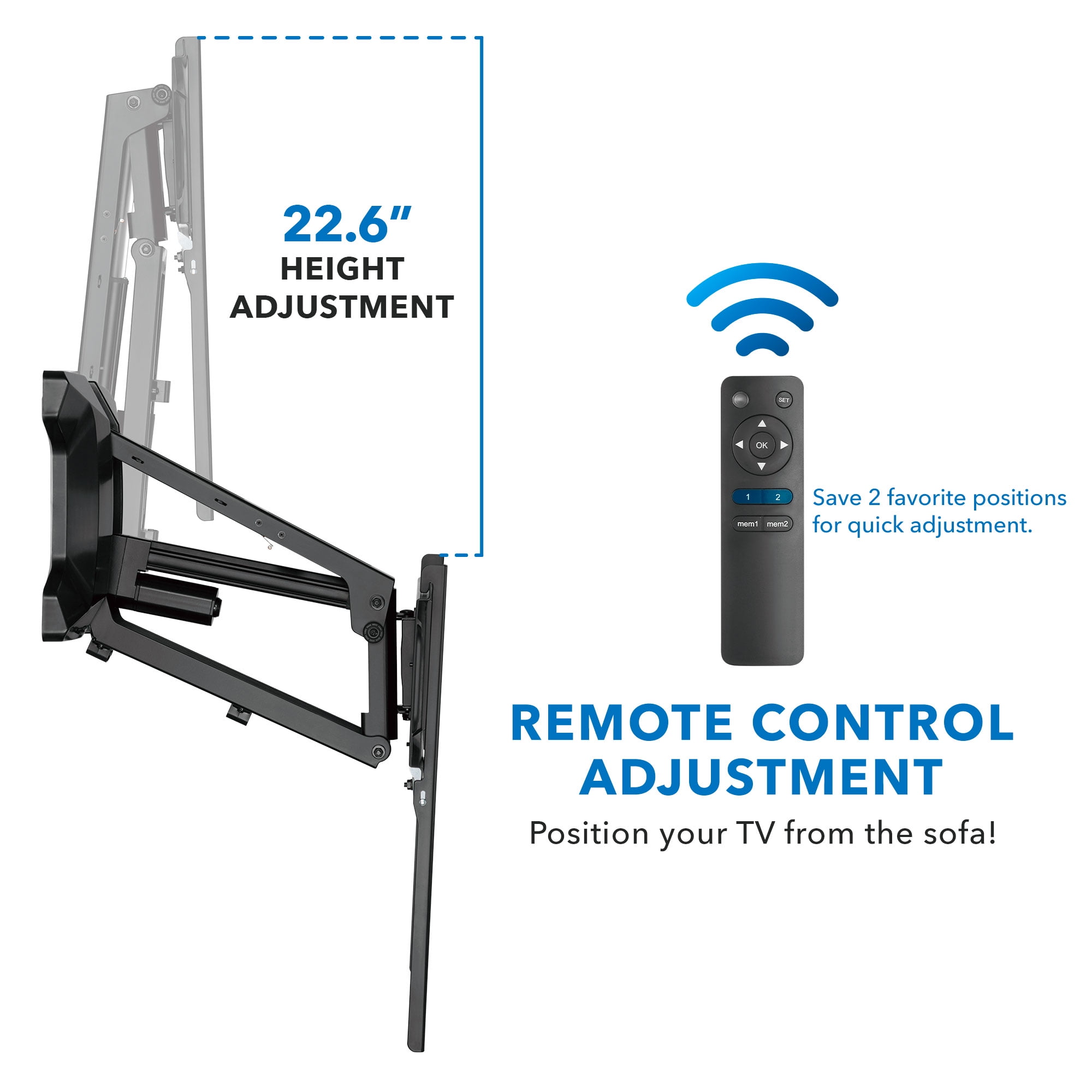 Mount-lt! Motorized Above Fireplace Mantel TV Wall Mount,  Fits 37"-70"  TV's, Capacity 77 Lbs., Includes Remote
