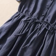 thumbnail image 4 of SMihono Women's Summer Loose Fit V Neck Button Down Short Sleeve Ruffle A Line Swing Dress with Belt Solid Color Linen Cotton Blend Midi Dresses Navy 12, 4 of 5