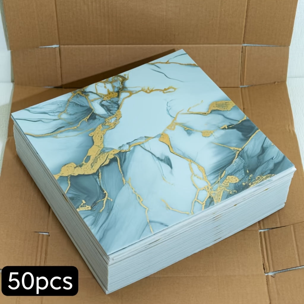 50 Pcs Self-Adhesive Marble Tile Sheets-Waterproof Oil-Proof Peel And Stick Backsplash, Wall Tiles For Kitchen Bathroom Living Room, Moisture-Resistant Peel And Stick Wall Panels