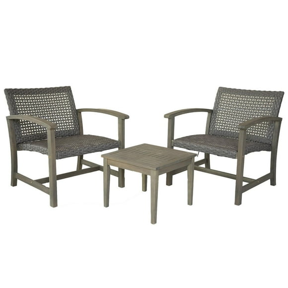 Ensemble bistro surdimensionné Galena en bois d'acacia FSC et osier
