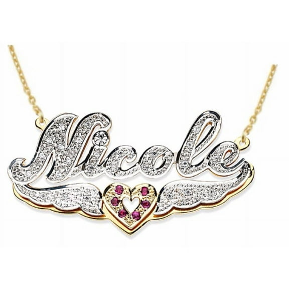 Personalized 15MM Diamond 3D Shadow Double Nameplate Pendant Necklace 14k Yellow With 18 inch chain. PNK064Y