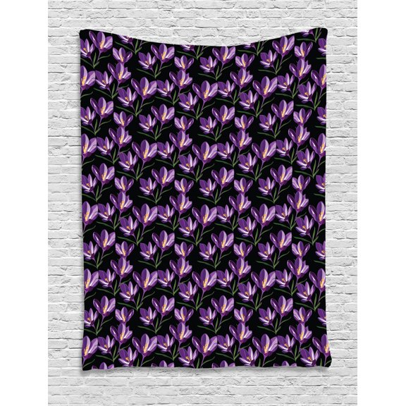 Flower Tapestry, Tender Crocus Flowers in Bloom Theme Romantic Spring Bouquet of Flowers Pattern, Wall Hanging for Bedroom Living Room Dorm Decor, 60W X 80L Inches, Multicolor, by Ambesonne