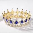 thumbnail image 3 of Corona de reina de cristal para mujer, diadema de tiara de boda con diamantes de imitación, redonda completa, 3 of 5