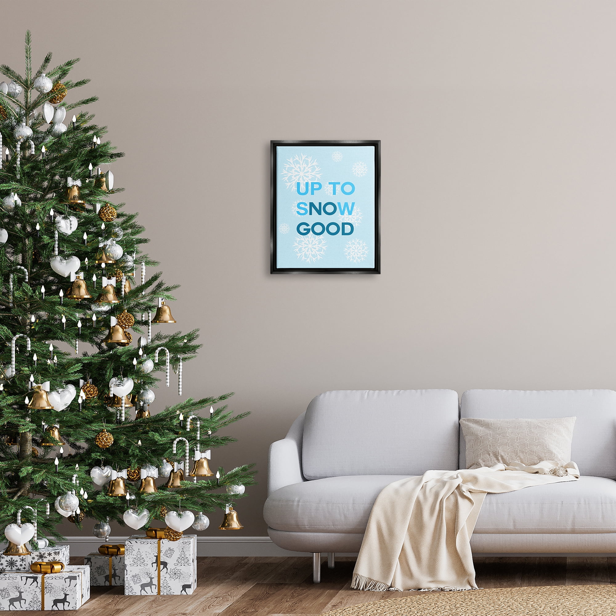 Stupell Industries Up To Snow Good Phrase Holiday Painting Black Floater Framed Canvas Art Print Wall Art, 17 x 21