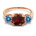 thumbnail image 2 of Gem Stone King 18K Rose Gold Plated Silver Red Garnet and Persian Blue Moissanite 3 Stone Engagement Ring for Women (3.60 Cttw, Gemstone January Birthstone, Cushion 8MM, Size 6), 2 of 5