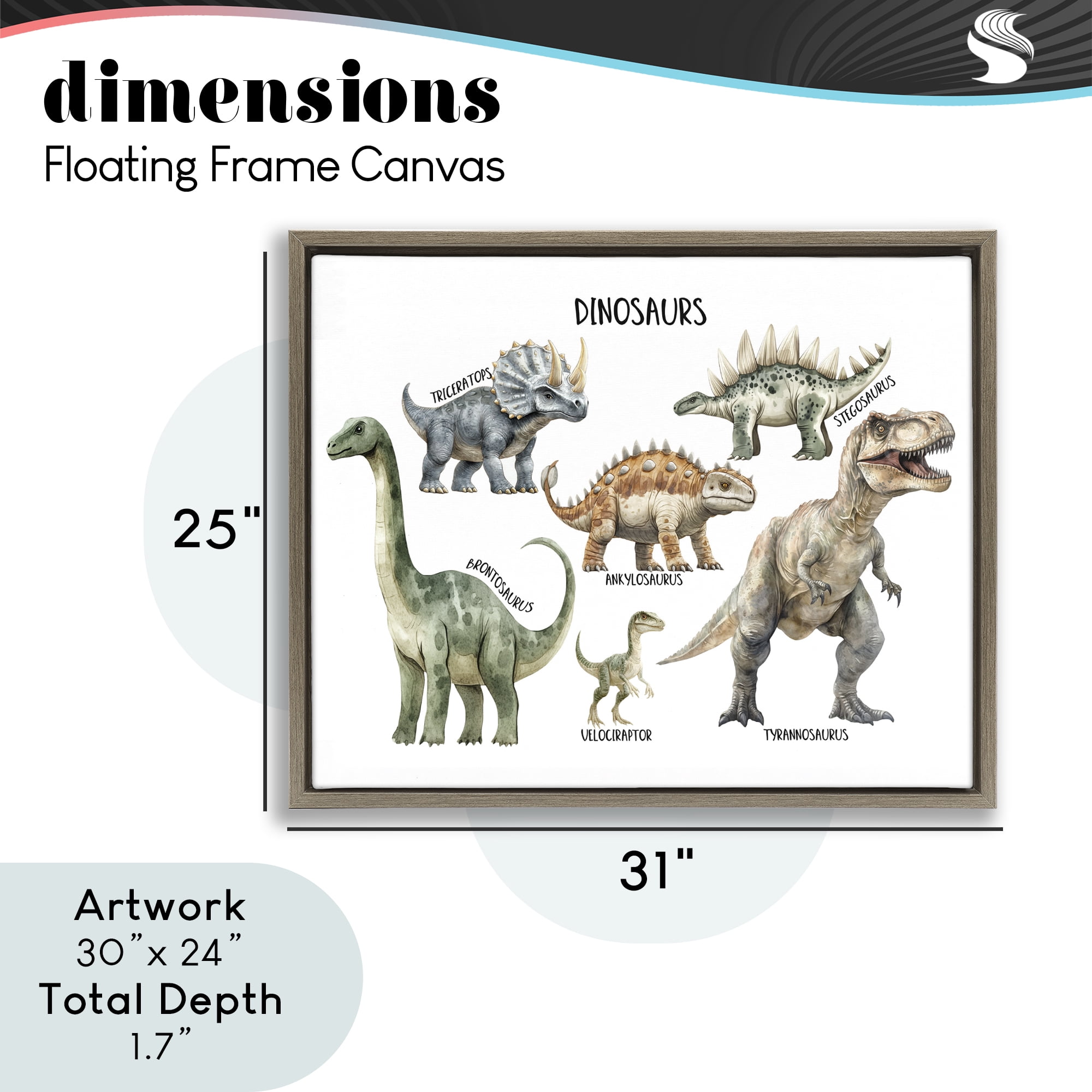 Stupell Industries Meet The Dinosaurs Brown Framed Floater Canvas Wall Art, design by Christine Simpson Art