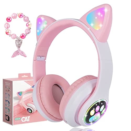 Auriculares inalámbricos para niños KUYAON Cat Ear LED rosa