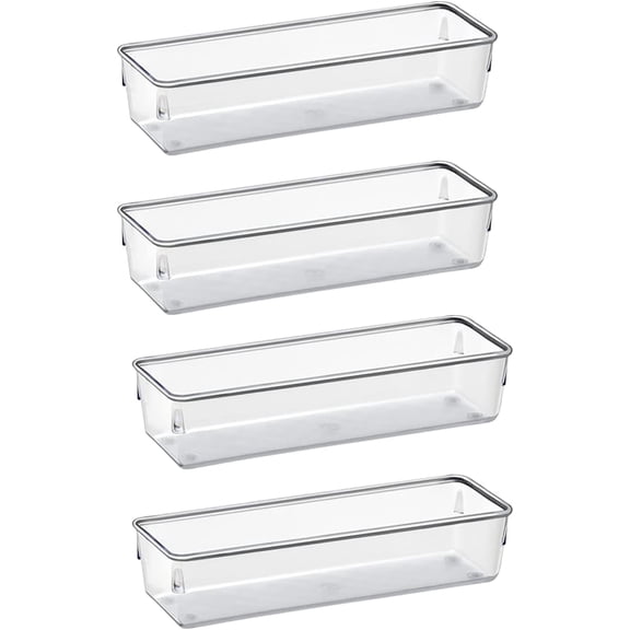 Acrimet Drawer Organizer Modular, Box Tray Storage Bins for Office, Home, Makeup, Kitchen, Junk Drawer (4 Pieces) (Clear Crystal Plastic)