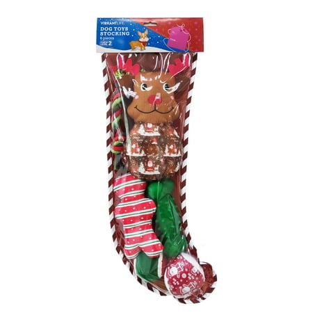 Vibrant Life Holiday 6 Piece Dog Toy Stocking Gift Set, Brown