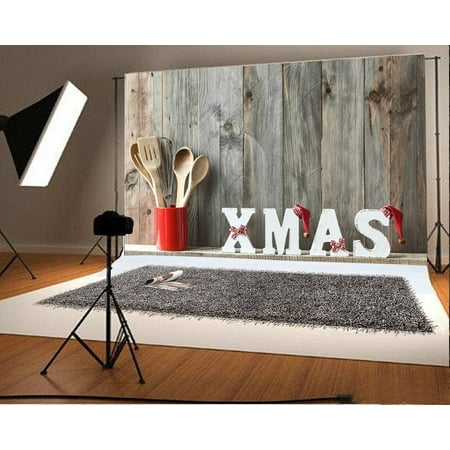 Image of MOHome 7x5ft Christmas Backdrop Xmas Wood Spoon Cooking Tools Vintage Stripes Wood Plank Photography Background Kids Children Adults Photo Studio Props