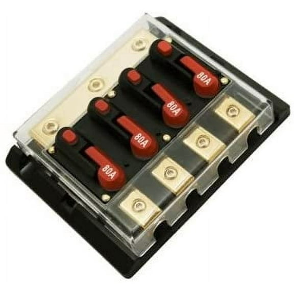 Absolute 4DCB50 Circuit Breaker<br/> Inline Circuit Breaker Power Distribution Block 50 Amp 3 Gang 3x4 Gauge Input 4x8 Gauge Output