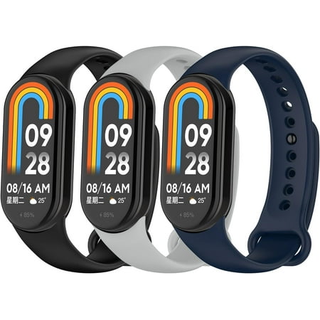 KOMI 3 Pack Waterproof Bands Compatible with Xiaomi mi band 8, Classic Soft Sports Replacement Wristbands for Xiaomi mi band 8 Watch Band Accessories for Women Men